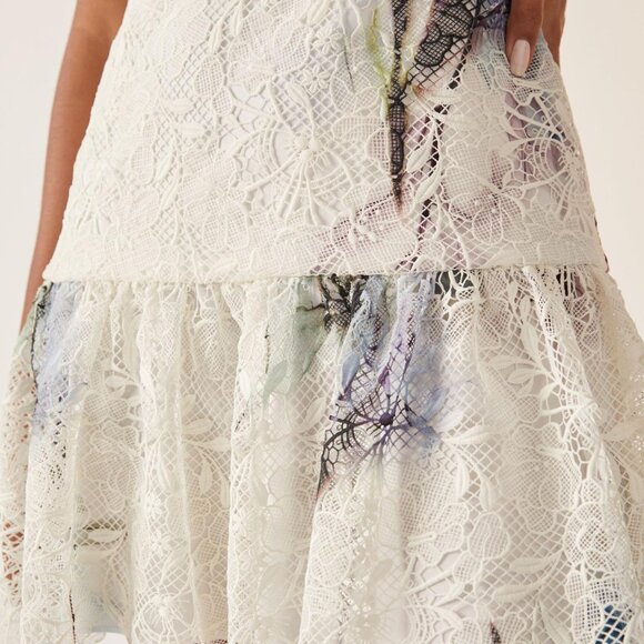 Monique Lhuillier white lace floral ruffle mini cocktail Anthropologie dress 14 - Picture 4 of 7